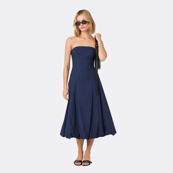 ASTR Strapless Lace Up Bubble Dress Navy Size S NWT $99 Midi Cocktail Party - Picture 2 of 7